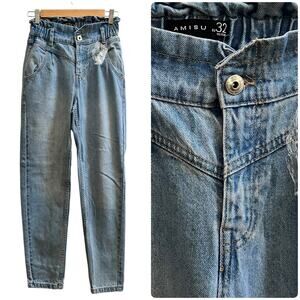 Amisu Cotton Paperbag Waist Size 2 Mom Jeans 27 Inch Inseam